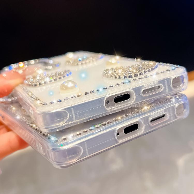 For Samsung Galaxy A35 5G Diamond Glitter Pearl Heart Four-Corner Shockproof Phone Case