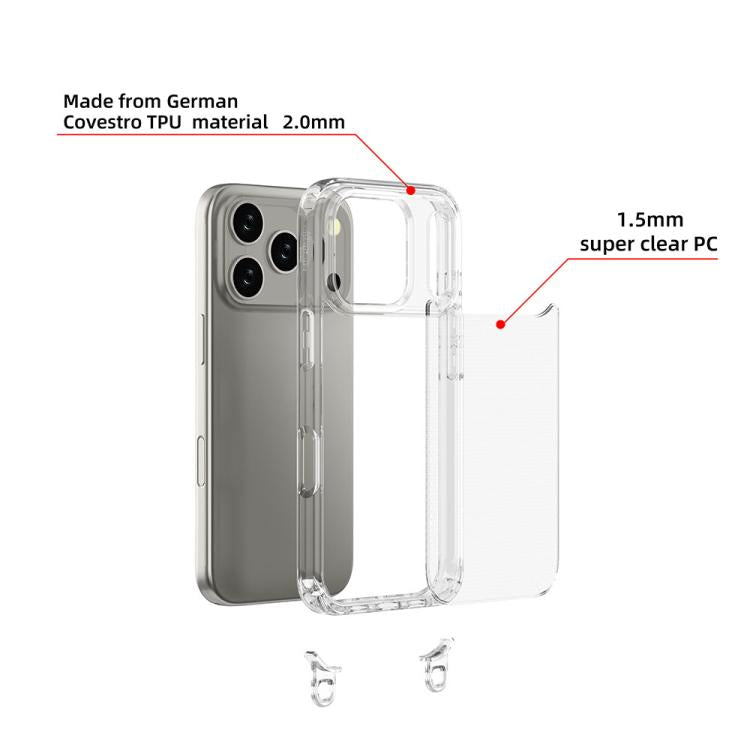 For iPhone 17 Pro Kalebol Minimalist High Transparency Multi Color Lanyard Hole Phone Case