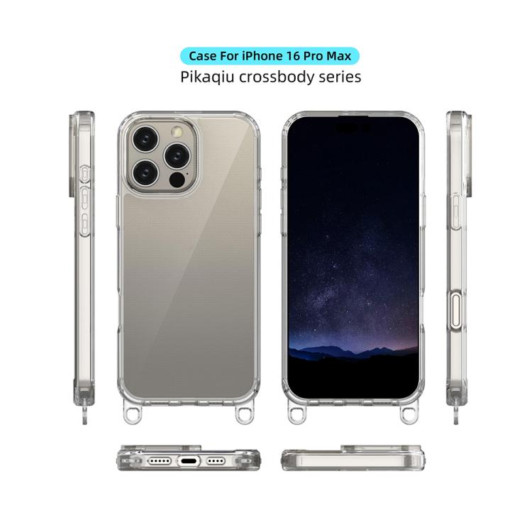 For iPhone 16 Pro Max Kalebol Minimalist High Transparency Multi Color Lanyard Hole Phone Case