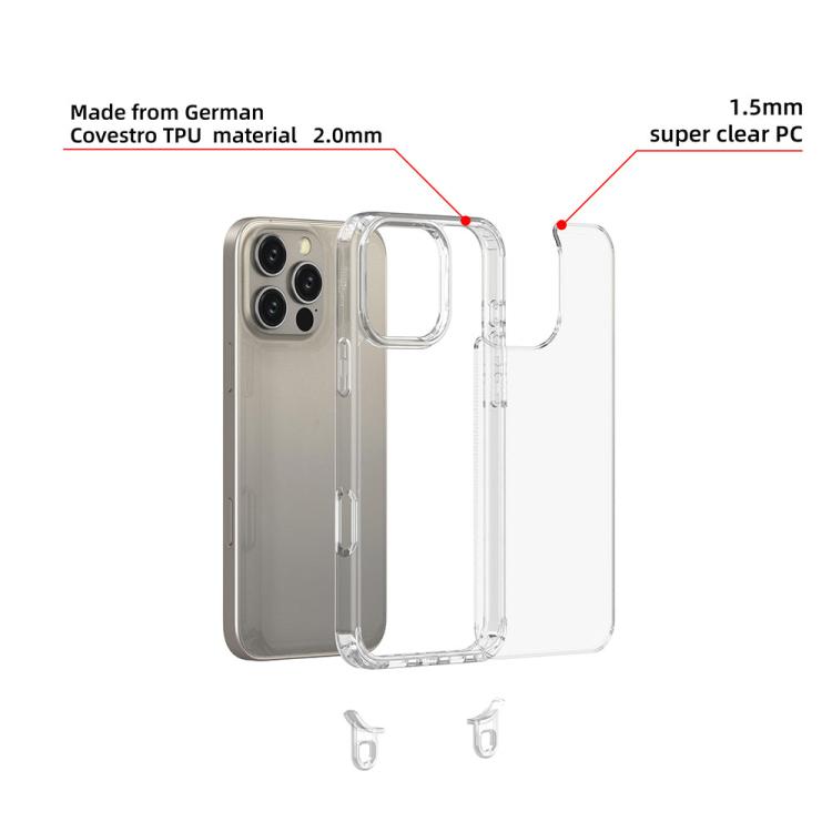 For iPhone 16 Pro Max Kalebol Minimalist High Transparency Multi Color Lanyard Hole Phone Case