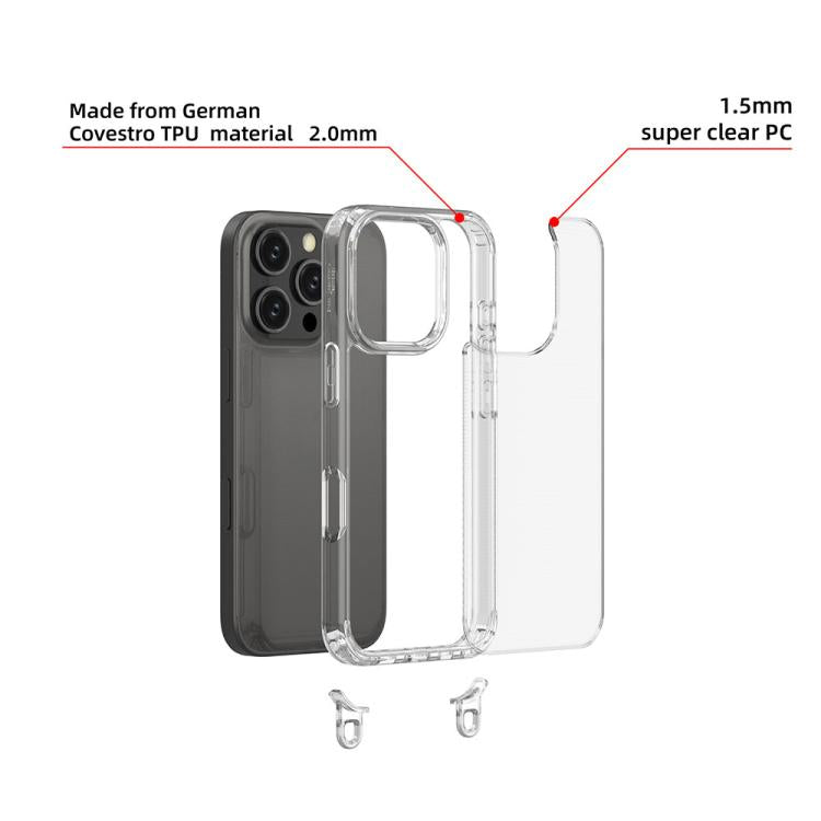 For iPhone 16 Pro Kalebol Minimalist High Transparency Multi Color Lanyard Hole Phone Case