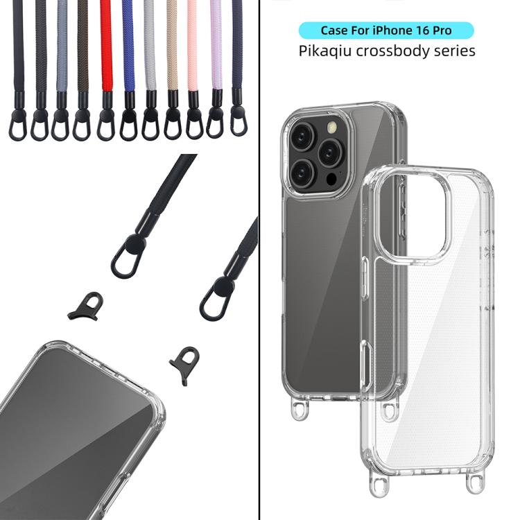 For iPhone 16 Pro Kalebol Minimalist High Transparency Multi Color Lanyard Hole Phone Case