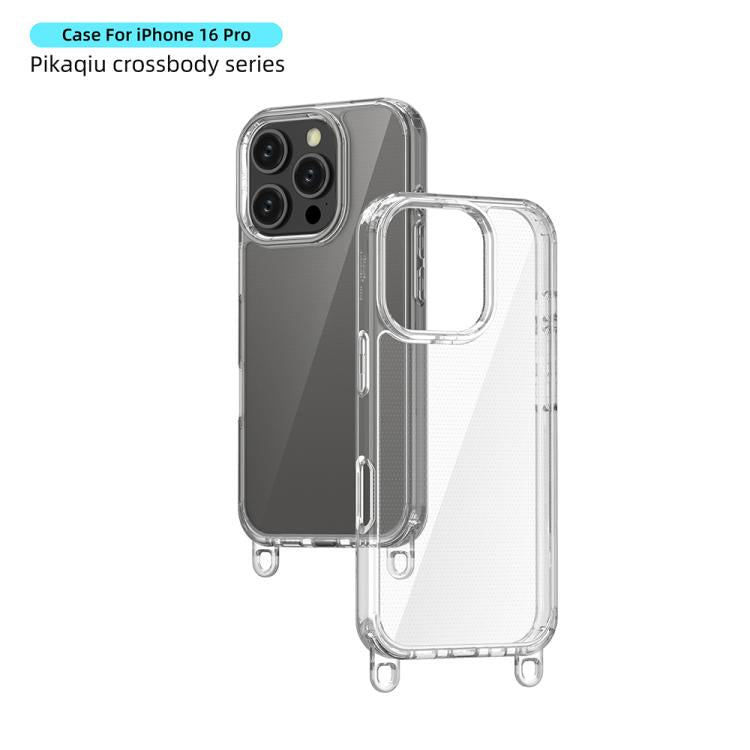 For iPhone 16 Pro Kalebol Minimalist High Transparency Multi Color Lanyard Hole Phone Case