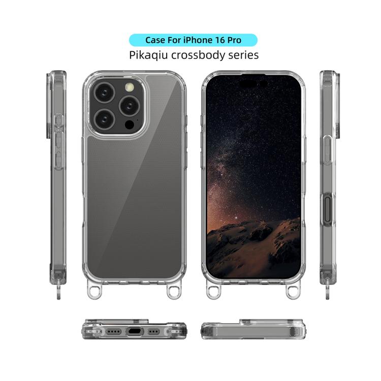 For iPhone 16 Pro Kalebol Minimalist High Transparency Multi Color Lanyard Hole Phone Case