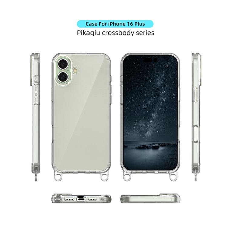 For iPhone 16 Plus Kalebol Minimalist High Transparency Multi Color Lanyard Hole Phone Case