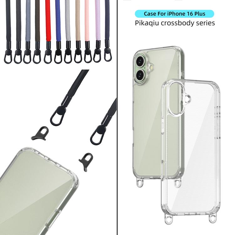 For iPhone 16 Plus Kalebol Minimalist High Transparency Multi Color Lanyard Hole Phone Case