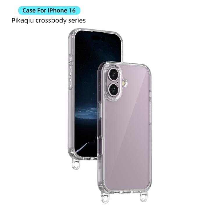 For iPhone 16 Kalebol Minimalist High Transparency Multi Color Lanyard Hole Phone Case