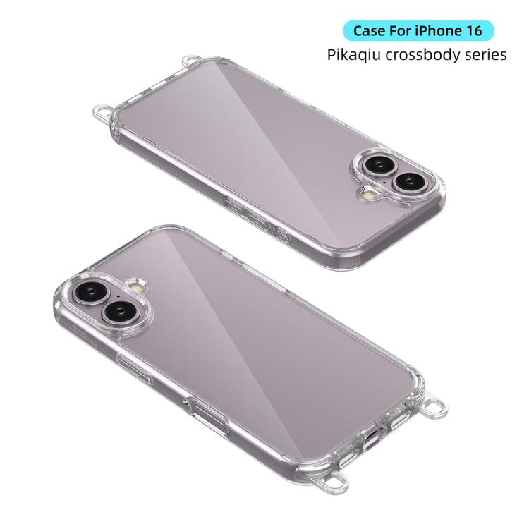For iPhone 16 Kalebol Minimalist High Transparency Multi Color Lanyard Hole Phone Case