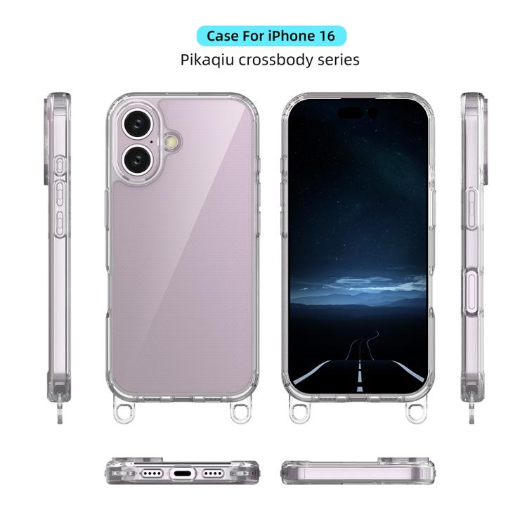 For iPhone 16 Kalebol Minimalist High Transparency Multi Color Lanyard Hole Phone Case