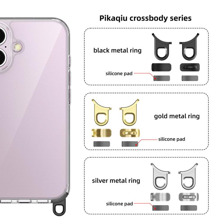 For iPhone 16 Kalebol Minimalist High Transparency Multi Color Lanyard Hole Phone Case