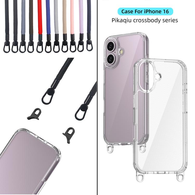 For iPhone 16 Kalebol Minimalist High Transparency Multi Color Lanyard Hole Phone Case