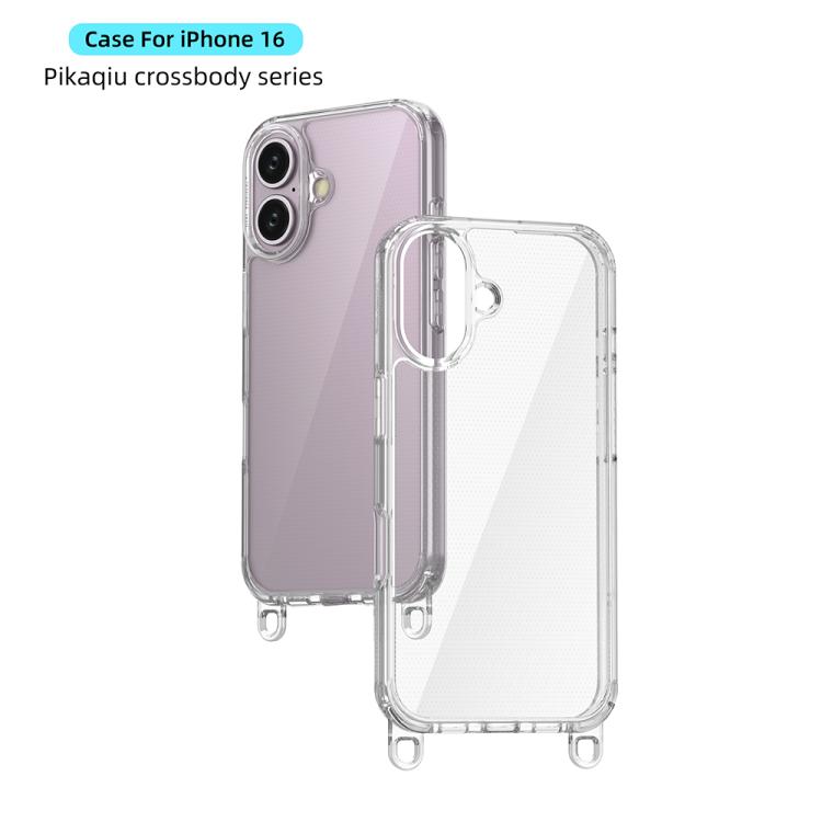 For iPhone 16 Kalebol Minimalist High Transparency Multi Color Lanyard Hole Phone Case