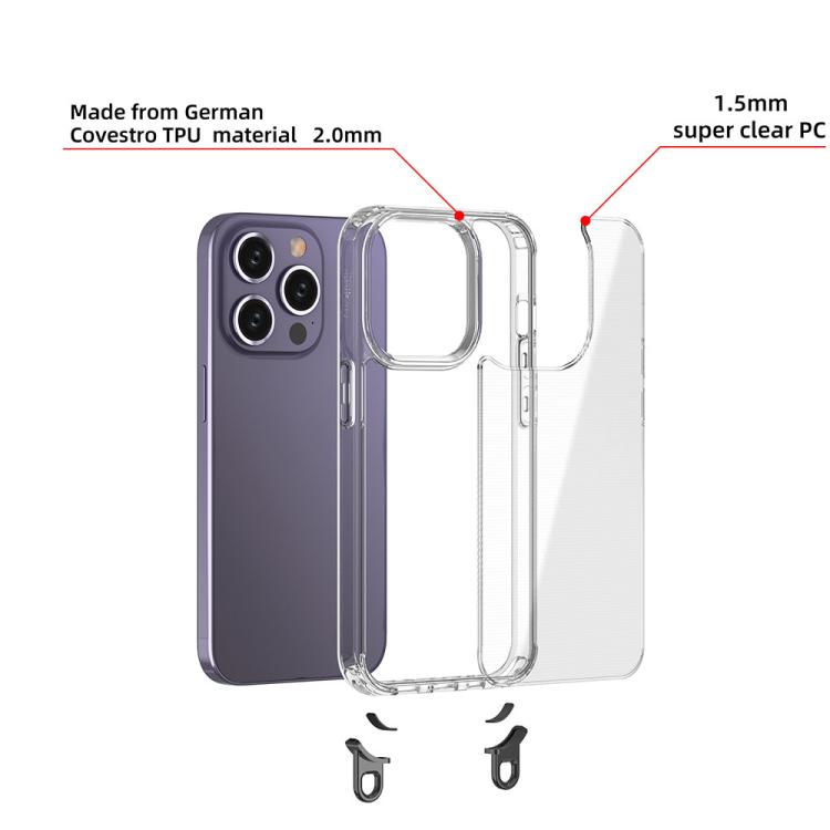 For iPhone 15 Pro Kalebol Minimalist High Transparency Multi Color Lanyard Hole Phone Case
