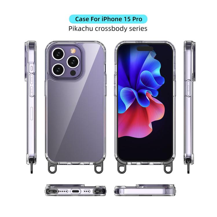 For iPhone 15 Pro Kalebol Minimalist High Transparency Multi Color Lanyard Hole Phone Case