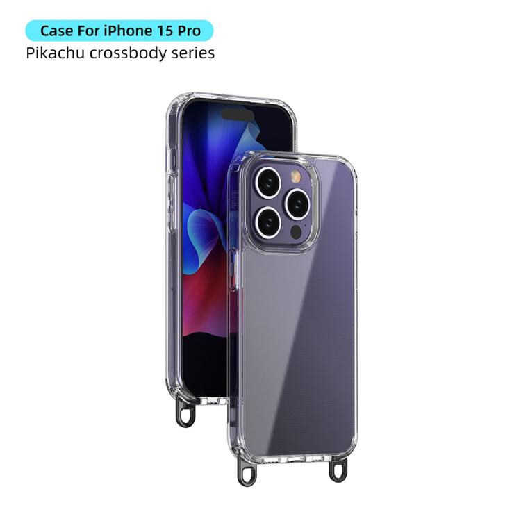 For iPhone 15 Pro Kalebol Minimalist High Transparency Multi Color Lanyard Hole Phone Case