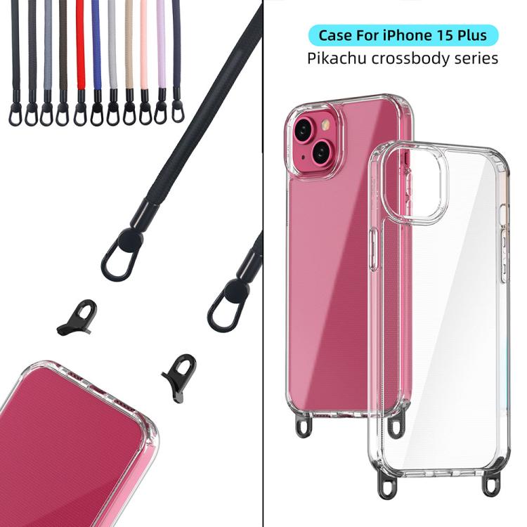 For iPhone 15 Plus Kalebol Minimalist High Transparency Multi Color Lanyard Hole Phone Case