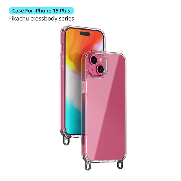 For iPhone 15 Plus Kalebol Minimalist High Transparency Multi Color Lanyard Hole Phone Case
