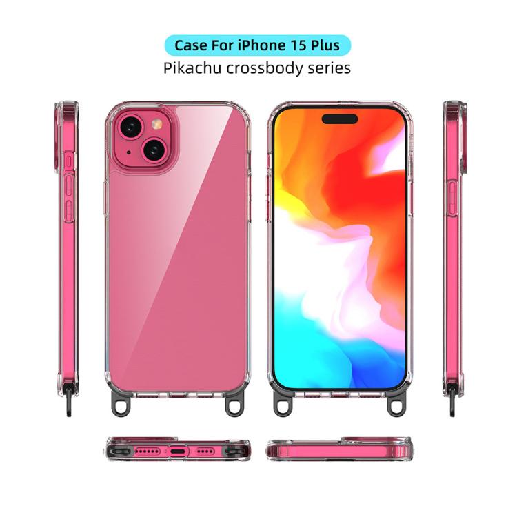 For iPhone 15 Plus Kalebol Minimalist High Transparency Multi Color Lanyard Hole Phone Case