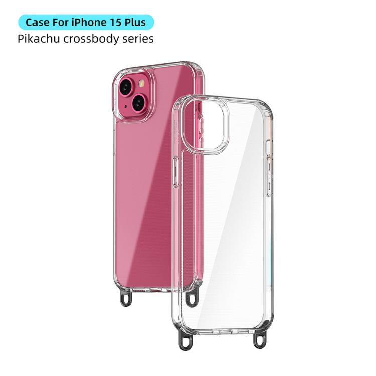 For iPhone 15 Plus Kalebol Minimalist High Transparency Multi Color Lanyard Hole Phone Case