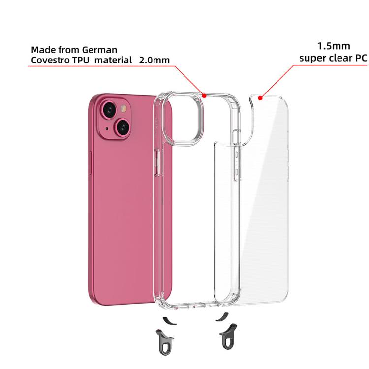 For iPhone 15 Plus Kalebol Minimalist High Transparency Multi Color Lanyard Hole Phone Case