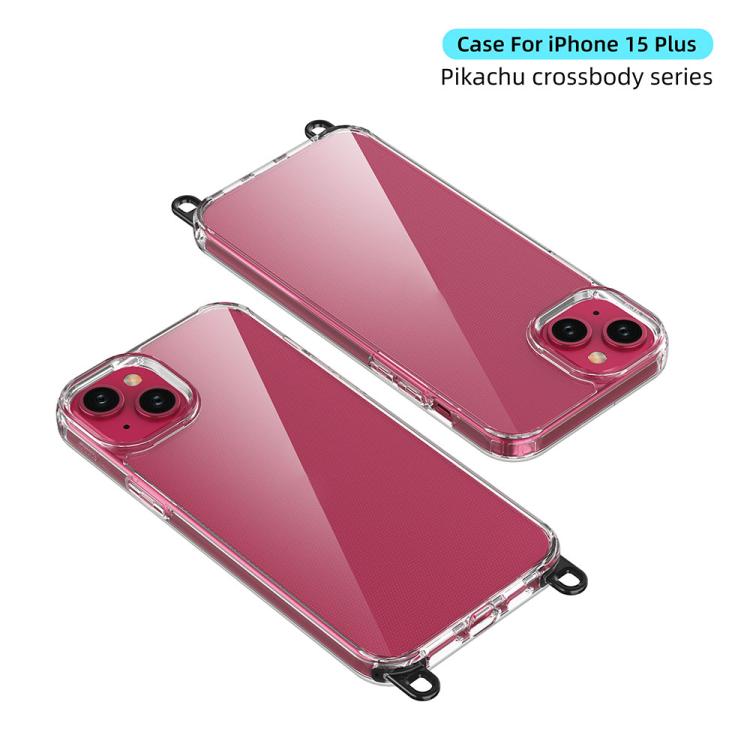 For iPhone 15 Plus Kalebol Minimalist High Transparency Multi Color Lanyard Hole Phone Case
