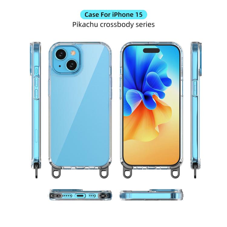 For iPhone 15 Kalebol Minimalist High Transparency Multi Color Lanyard Hole Phone Case