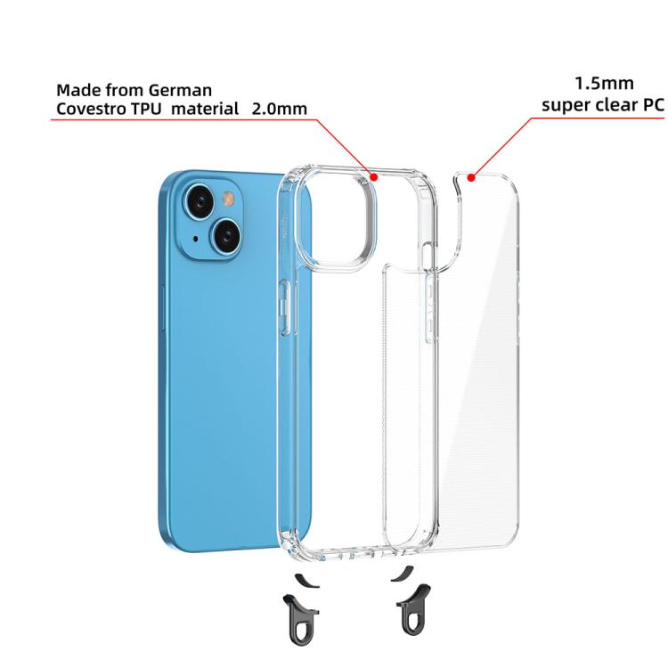 For iPhone 15 Kalebol Minimalist High Transparency Multi Color Lanyard Hole Phone Case