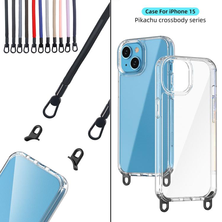 For iPhone 15 Kalebol Minimalist High Transparency Multi Color Lanyard Hole Phone Case