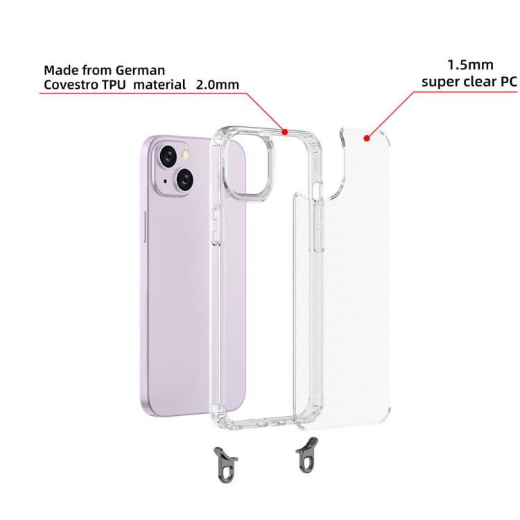 For iPhone 14 Plus Kalebol Minimalist High Transparency Multi Color Lanyard Hole Phone Case