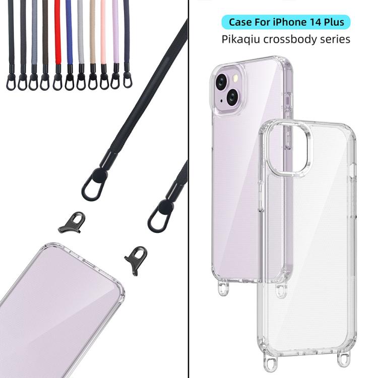For iPhone 14 Plus Kalebol Minimalist High Transparency Multi Color Lanyard Hole Phone Case