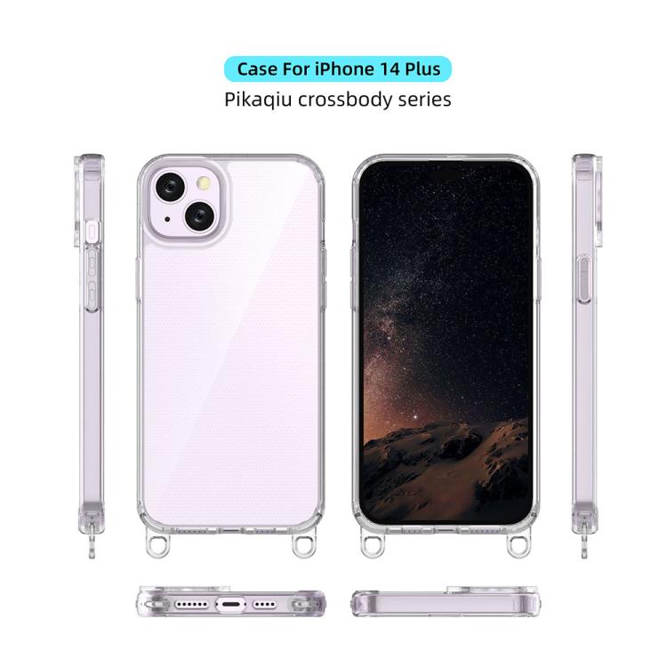 For iPhone 14 Plus Kalebol Minimalist High Transparency Multi Color Lanyard Hole Phone Case