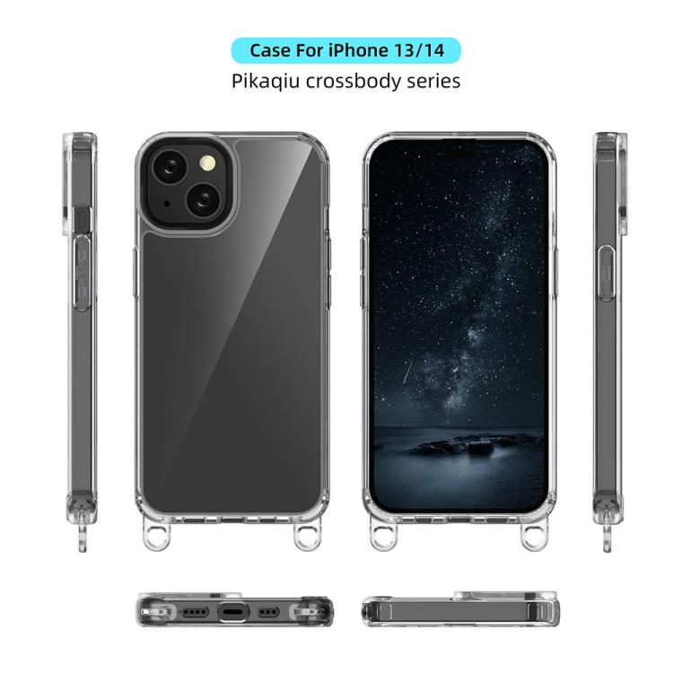 For iPhone 14 Kalebol Minimalist High Transparency Multi Color Lanyard Hole Phone Case