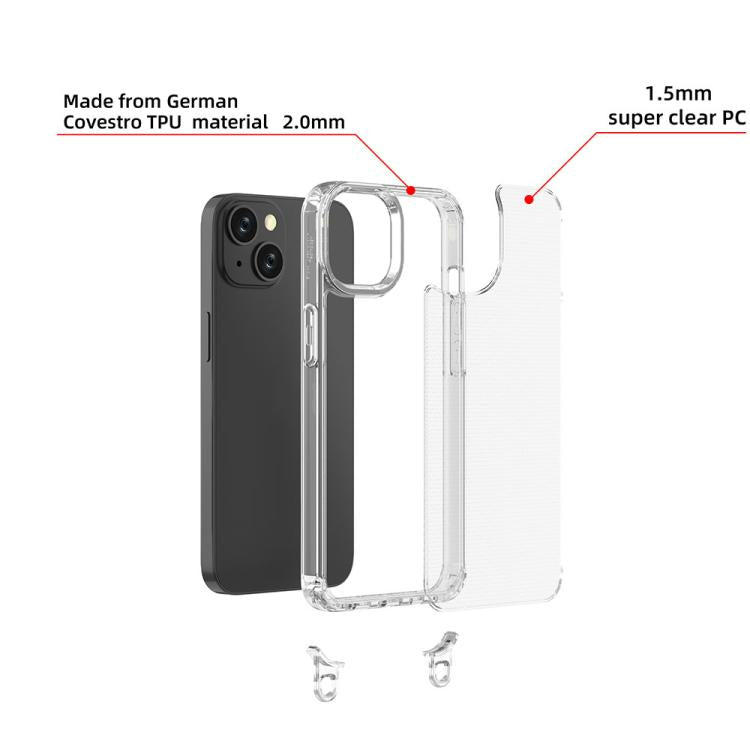 For iPhone 13 Kalebol Minimalist High Transparency Multi Color Lanyard Hole Phone Case