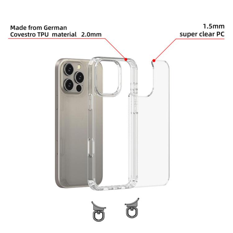 For iPhone 17 Pro Max Kalebol Minimalist High Transparency Multi Color Rotating Lanyard Hole Phone Case