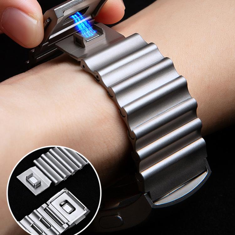 22mm Ocean Wave Texture Magnetic Clasp Stainless Steel Watch Band