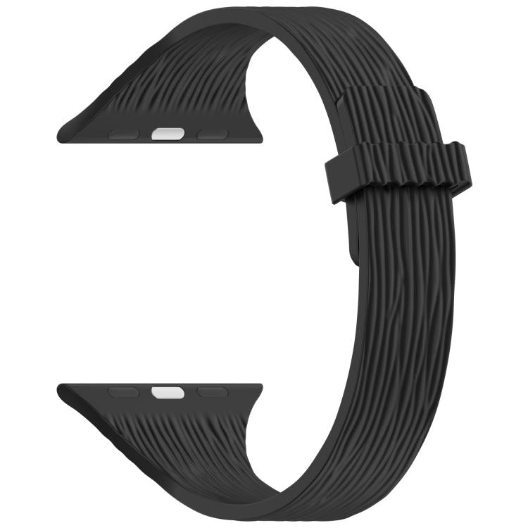 For Apple Watch 46mm / 49mm / 45mm / 44mm Water Wood Grain Small Waist Magnetic Silicone Watch Band