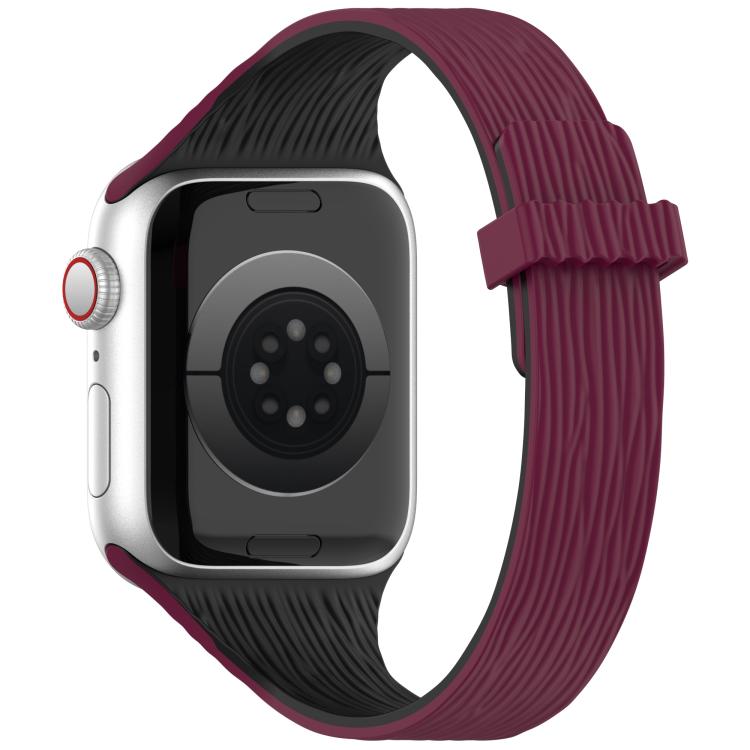 For Apple Watch 46mm / 49mm / 45mm / 44mm Water Wood Grain Small Waist Magnetic Silicone Watch Band