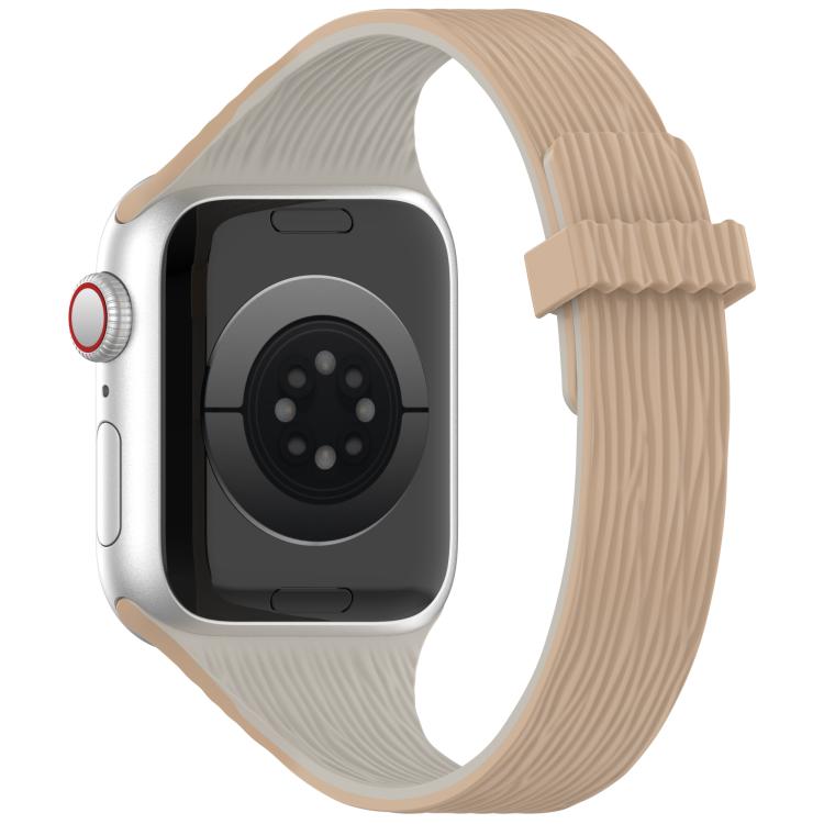 For Apple Watch 46mm / 49mm / 45mm / 44mm Water Wood Grain Small Waist Magnetic Silicone Watch Band