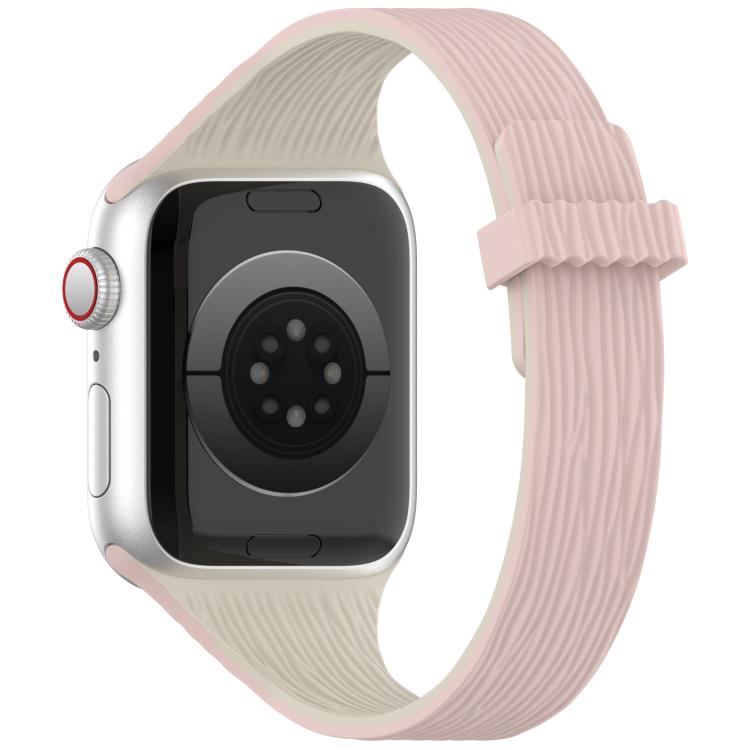 For Apple Watch 46mm / 49mm / 45mm / 44mm Water Wood Grain Small Waist Magnetic Silicone Watch Band