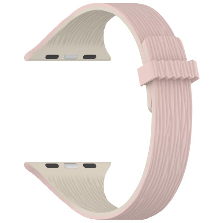 For Apple Watch 46mm / 49mm / 45mm / 44mm Water Wood Grain Small Waist Magnetic Silicone Watch Band