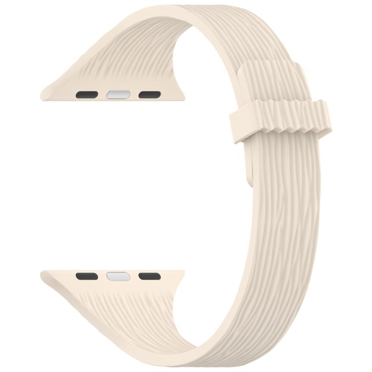 For Apple Watch 46mm / 49mm / 45mm / 44mm Water Wood Grain Small Waist Magnetic Silicone Watch Band