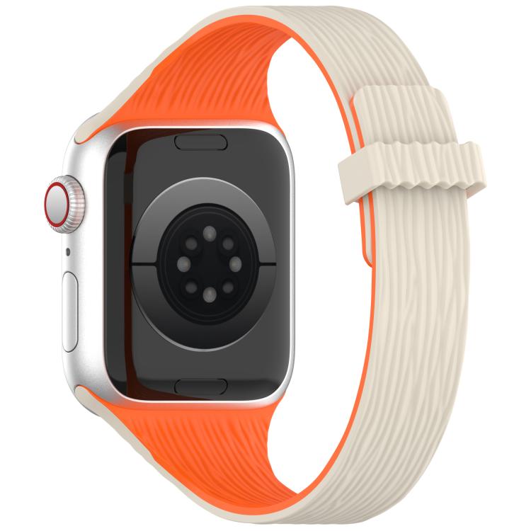 For Apple Watch 46mm / 49mm / 45mm / 44mm Water Wood Grain Small Waist Magnetic Silicone Watch Band