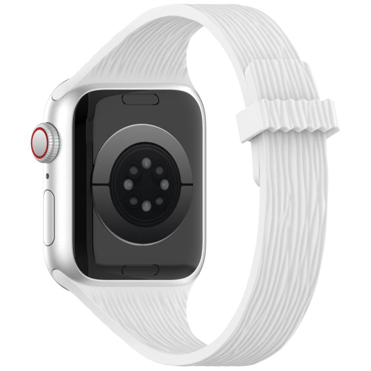 For Apple Watch 42mm / 41mm / 40mm / 38mm Water Wood Grain Small Waist Magnetic Silicone Watch Band