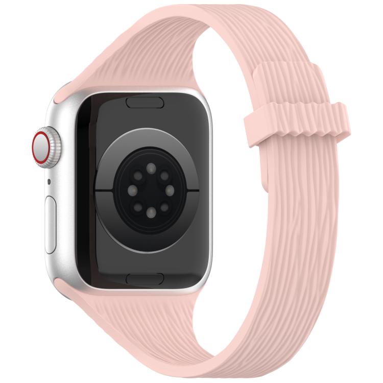 For Apple Watch 42mm / 41mm / 40mm / 38mm Water Wood Grain Small Waist Magnetic Silicone Watch Band