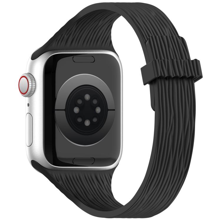 For Apple Watch 42mm / 41mm / 40mm / 38mm Water Wood Grain Small Waist Magnetic Silicone Watch Band