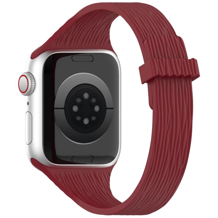 For Apple Watch 42mm / 41mm / 40mm / 38mm Water Wood Grain Small Waist Magnetic Silicone Watch Band