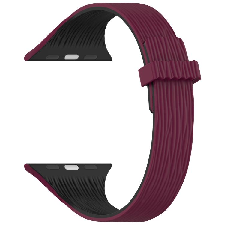 For Apple Watch 42mm / 41mm / 40mm / 38mm Water Wood Grain Small Waist Magnetic Silicone Watch Band