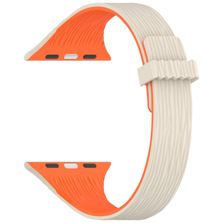 For Apple Watch 42mm / 41mm / 40mm / 38mm Water Wood Grain Small Waist Magnetic Silicone Watch Band