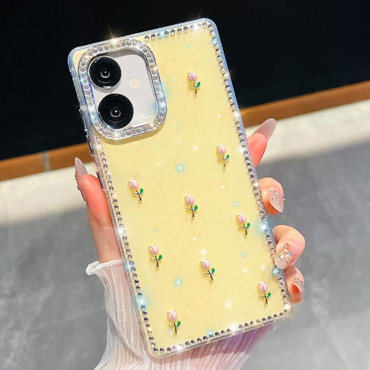 For Samsung Galaxy A07 5G Rhinestone Glitter 3D Tulip Four-Corner Shockproof Phone Case