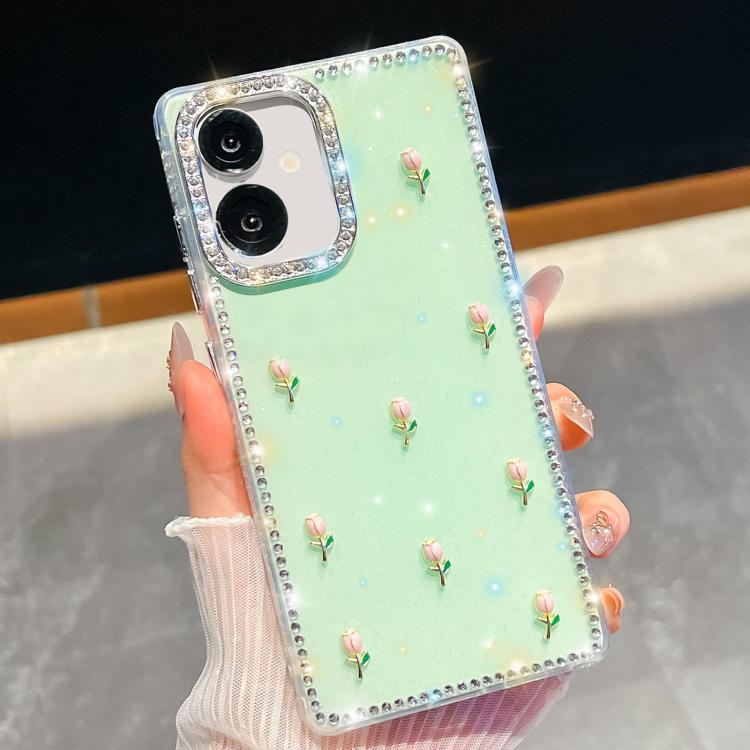 For Samsung Galaxy A07 5G Rhinestone Glitter 3D Tulip Four-Corner Shockproof Phone Case